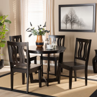 Baxton Studio Elodia-Dark Brown-5PC Dining Set Elodia Modern and Contemporary Transitional Dark Brown Finished Wood 5-Piece Dining Set